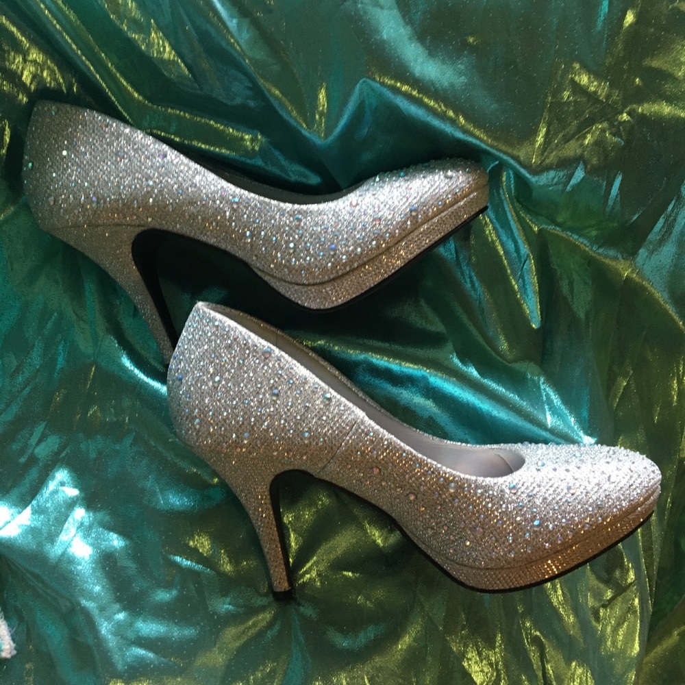 Hot Tomato Silver Rhinestone Heels